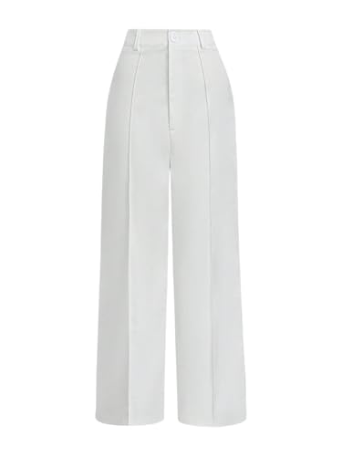 SOLY HUX Women's High Waisted Pants Straight Leg Dress Pants Business Work Office Trousers Plain White Medium