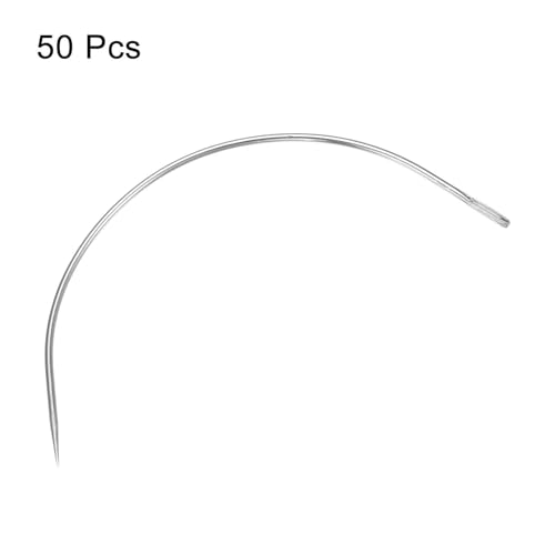 Image of HARFINGTON 50Pcs Curved Needles 6 inch C Type Weaving Sewing Needles Wig Making Upholstery Big Eye for Carpet Leather Canvas Repairing Blocking Knitting