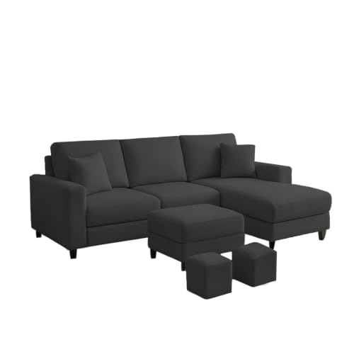 Image of Casaliving Rolando 4 Seater L Shape Sofa Set for Living Room Left Side (Black, 4 Seater with Ottoman - RHS) Sofa Set
