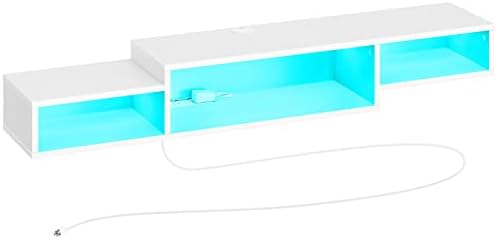 Rolanstar TV Stand White, Floating TV Stand with Power Outlet & LED Light, 59" Wall Mounted Entertainment Center with Storage, Media Console Shelf for Living Room, Bedroom, Under TV Shelf