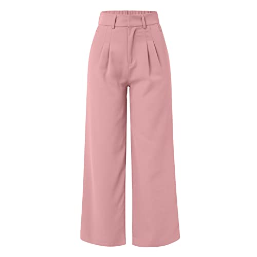 Ctrlzs Black Dress Pants Women Women's Dress Pants High Waist Wrinkle Free Relaxed Fit Straight Leg Work Pants Business Casual Office Slacks Pockets(Pink,Small) #TOP3