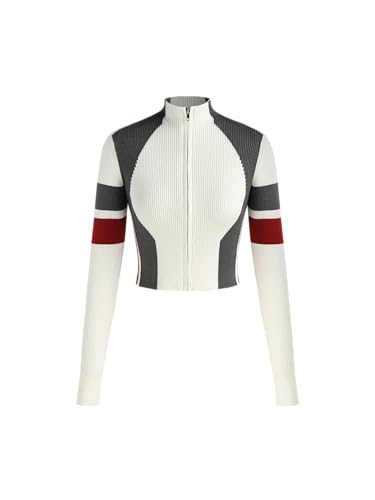 CIDER Women’s Cardigan Knit Zip Up Jackets Color Block Mock Turtleneck Long Sleeve Crop Tops Winter Outfit