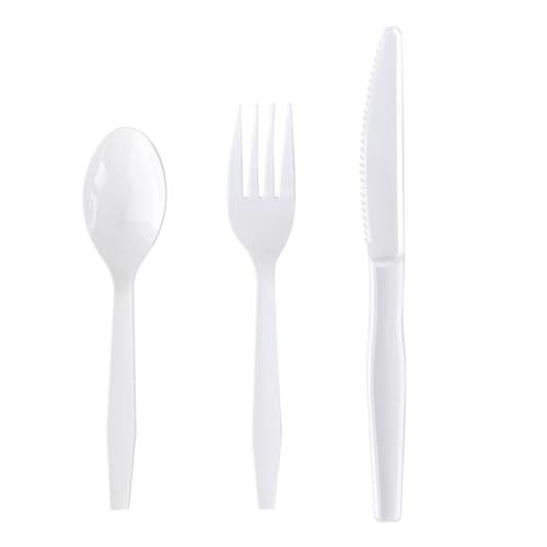 Boardwalk BWK3KITHVYWH 3-Piece Polystyrene Fork/Knife/Teaspoon Cutlery Kit - White (250/Carton)