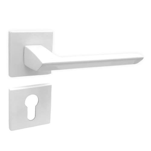 domino Elena QR - Juego de manijas de puerta delgadas blancas PZ Perfil Cilindro Juego de picaporte cuadrado para puerta de habitación, puerta de oficina, puerta de sótano y manija de puerta interior
