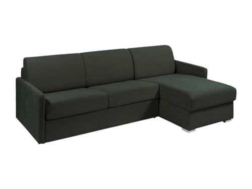Vente-unique-Sofá Cama esquinero Tipo Italiano y Reversible de Tela Color Verde Abeto - Cama de 160 cm con Listones Anchos - Colchón de 14 cm - CALIFE