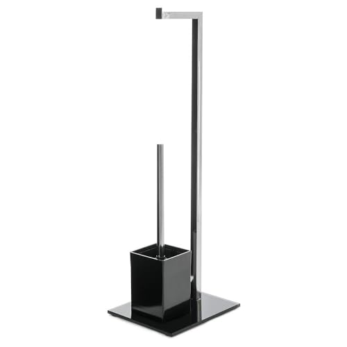LOLAhome   Portarrollos de Papel higiénico sin Taladro de 71 cm de Acero Inoxidable con escobilla de baño para WC y escobillero Cuadrado Negro