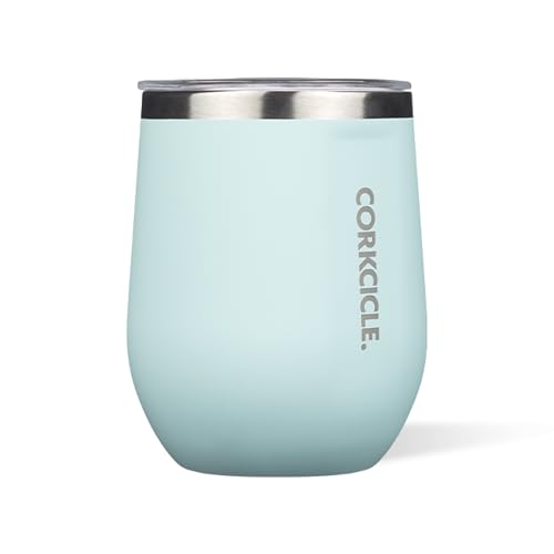 Corkcicle Stemless Wine Tumbler - Keeps Drinks Cold for 6 Hours - Triple-Insulated Stainless Steel - Non-Slip Base - Summer Drinkware Gift - Keeps Drinks Ice Cold - 12 oz - Gloss Powder Blue