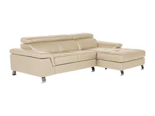 Vente-unique - Canapé d'angle Droit en Cuir Beige Mishima