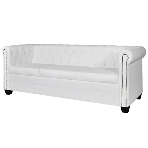 Hommdiy Chesterfield Sofa 3-Sitzer Kunstleder Weiß