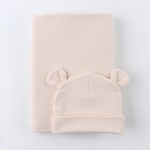 Image of PESAAT Cotton Baby Swaddle Hat Set Newborn Infant Hats Receiving Blankets for Baby Boys Girls