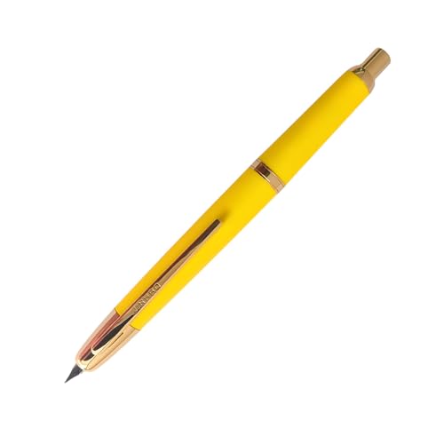 Image of GOLD LEAF Jinhao 20 Press Retractable Fountain Pen - Fine Nib with Converter - Plastic Body & Metal Clip - Multiple Colors - Smooth Writing Pen (No Ink Included) (Lemon Yellow (Gold Clip))