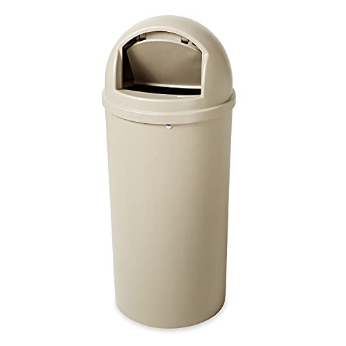 Image of Rubbermaid Commercial Products Marshal Products Classic Outdoor /Indoor Trash Can with Lid, 15-Gallon, Beige, Round, Garbage Container /Waste Basket for Lobby /Office /Restroom /Restaurant /School