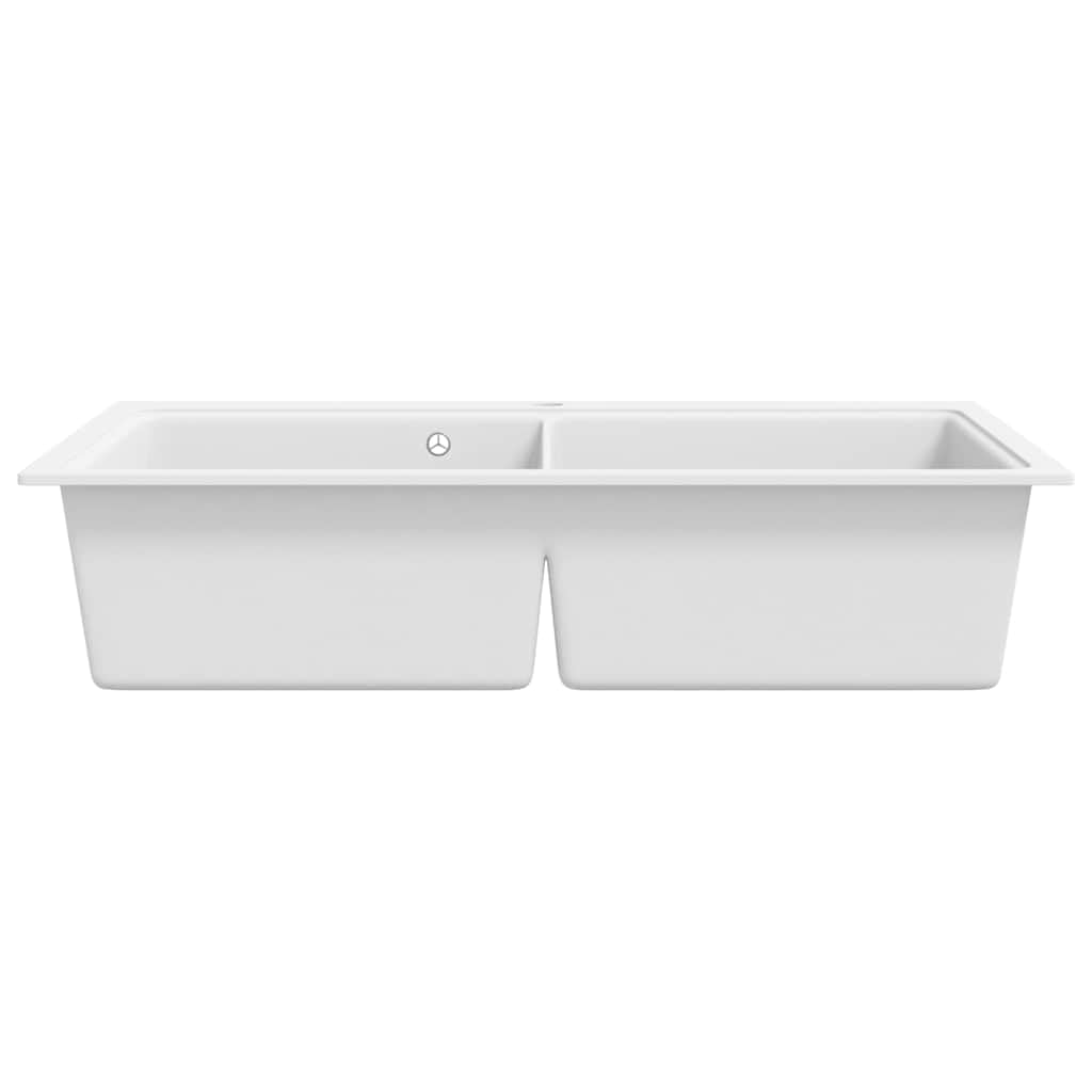 vidaXL Fregadero encastrable de Granito Blanco de Dos cubetas lavabos baño