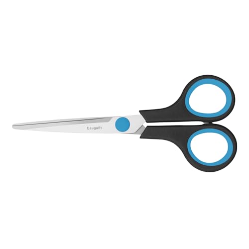 Uaugulft Tijeras de papel de acero inoxidable, tijeras multiusos con mango de agarre suave, azul y negro, 15,2 cm