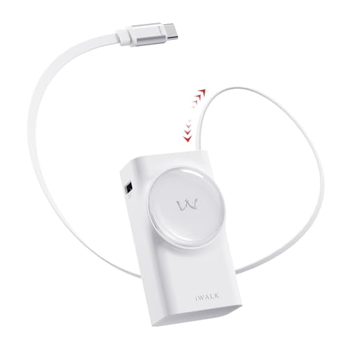 iWALK Batería Externa con Cable USB-C retráctil de 70 cm, 10000 mAh PD 30 W, Carga rápida, Cargador portátil con 3 Salidas para iPhone 16/15/14/13/Pro/Pro MAX, Samsung, Android, iPad