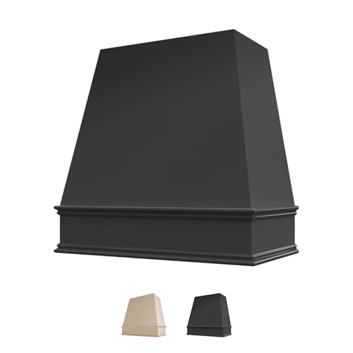 Riley & Higgs Tapered Front Black Range Hood Cover With Decorative Molding - Wall Mounted Wood...