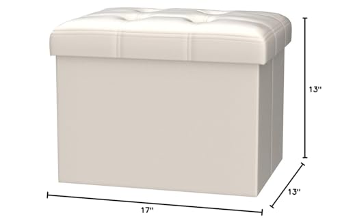 Image of Bsketa Storage Ottoman Bench,17 Inch Folding Leather Foot Rest Stool,Beige | Ottoman with Storage, Thicker Foam Padded Seat, Living Room, Dorm, Bedroom, Load 330 lbs, Easy to install,17x13x13in