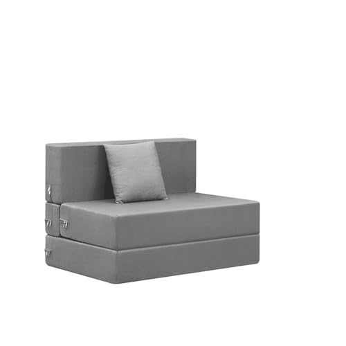 Image of Convertible Sofa Cum Bed | Foldable One Seater, 3 X 6 Ft Sofa Bed| with Cushion Jute Fabric Perfect for Living Rooms & Guest Room - Grey Color