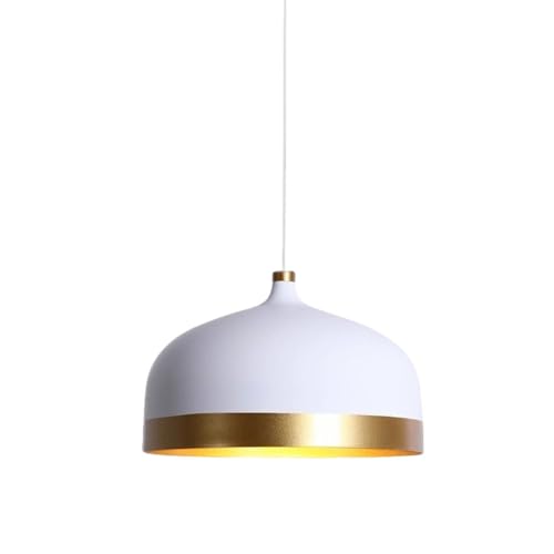 Lámpara colgante blanca cálida con borde dorado de cúpula para cabecero de dormitorio elegante