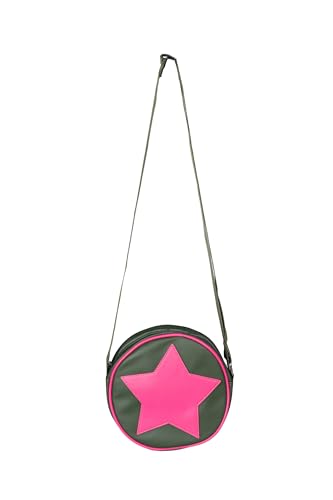 Round retro shoulder bag military green novel pink five-star decoration waterproof adjustable shoulder strap crossbody bag