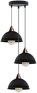 Modern Retro 3 Way Ceiling Pendant Light Cluster Light Fitting Black Dome Lampshade Style Home E27 Lighting Kit for Kitchen Island Living Room Dining Room (Black)