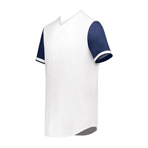 Augusta Sportswear Cutter+ Full Button Baseball Jersey White/Navy L