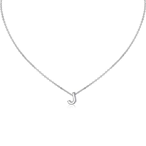 isigno Collar Letra Inicial Mujer Colgante 26 Letras Plata de Acero Inoxidable Mini Alfabeto Joyería Minimalista de Nombres para Madres Niña Parejas, Mejor Amiga,J