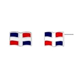 Bolenvi Pendientes de tuerca de viaje con bandera de República Dominicana, postes traseros de plata de ley 925, aretes únicos hechos a mano con esmalte, aretes de tuerca para mujeres y hombres