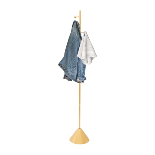 Perchero, Perchero de Metal, Perchero y Sombrerero Moderno, con Ganchos Esféricos y Almohadillas Antideslizantes, Color Dorado, 28*170 Cm, para Hogar, Oficina, Vestíbulo, Entrada, Dormitorio