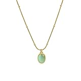 Moonffay Women's Green Aventurine Crystal Necklace, Charm 18K Gold Plated Stainless Steel Figaro Chain Jewelry Oval Pendant Choker Necklaces for Girls, 18 Inch