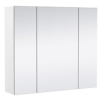 Foto di Yaheetech Armadietto a Specchio per Bagno Specchiera Bagno Mobilettto da Parete con 3 Ante Mobile a Muro Armadio a 3 Riapiani Regolabili Salvaspazio Bianco 70,5 x 60,5 x 15 cm