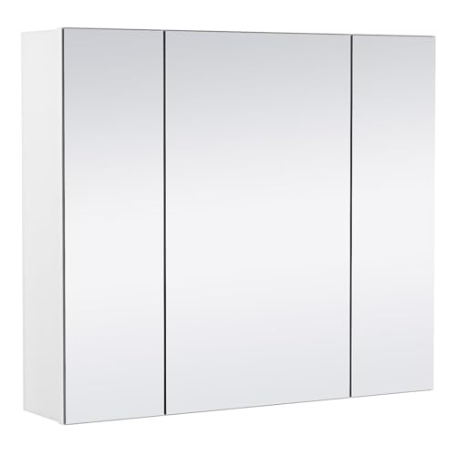 Yaheetech Bathroom Mirror Cabinet, 3 Doors, Adjustable Shelf, White