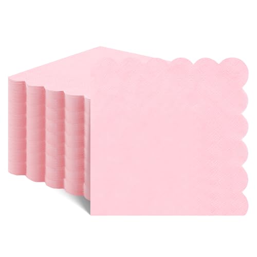 NatNarr 120 Stück rosa Cocktailservietten, gewellte rosa Servietten, Einweg-Getränkeservietten, hellrosa Dessertservietten für Geburtstage, Hochzeiten, Babypartys, 12,7 x 12,7 cm