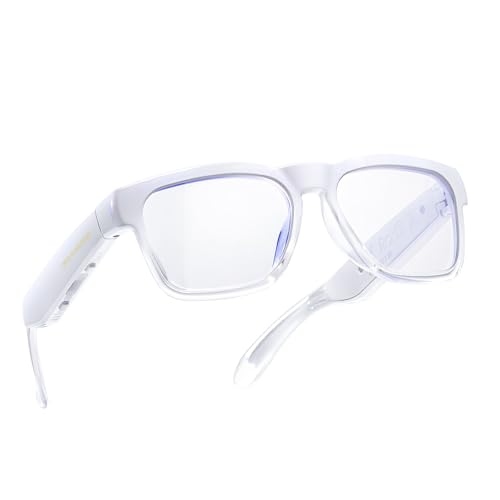 OhO Smart Glasses,Polarized Sunglasses with Bluetooth Speaker,Athletic/Outdoor UV Protection and Voice Control,Unisex(Mirror Blue Lens) Chameleon Whit