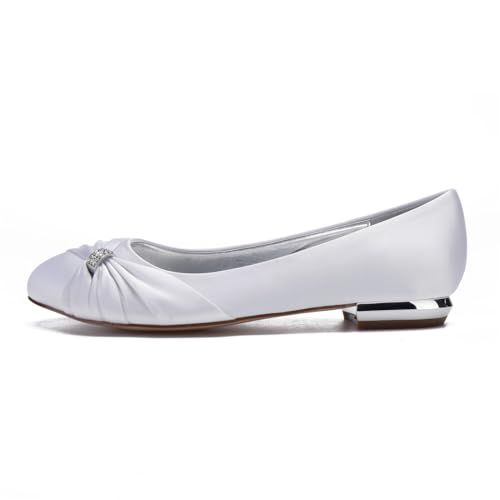 Generic Women's Bride Wedding Shoes Satin Rhinestone Closed Ballet Flats Shoes Closed Toe Ballet Flat Bride Round Toe Wedding Dress Shoes3