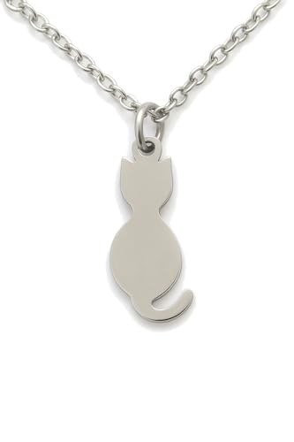 Collar de gato sentado para mujer en acero inoxidable y plata - colgante de gatito estilizado - cadena de 40 cm + extensión de 5 cm - hecho a mano en Francia