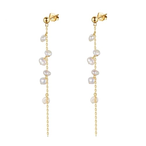 Boucles d'oreilles gland perles baroques femme pendantes chaîne plaqué or 14K argent 925