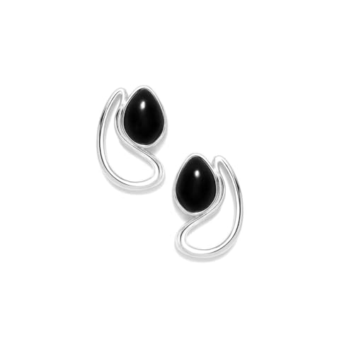 Pendientes Pertegaz Chapados Plata mujer DUNE 25mm. piedra negra forma lágrima latón