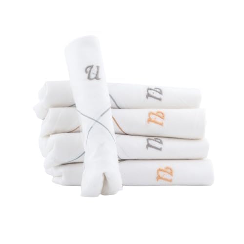 Image of CROSSLINE Men's Initial Monogram (A-Z) Embroidery 100% Pure Cotton Handkerchief | White Base With Colored Border | Handkerchiefs For Men Cotton Soft - (Pack of 5)