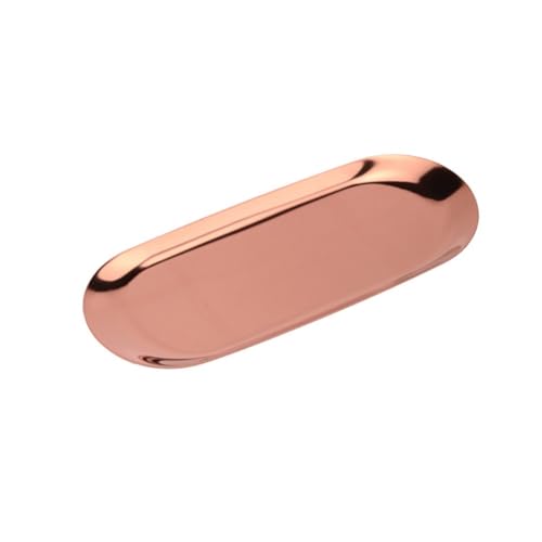 Wlinfetity Bandeja ovalada de acero inoxidable, 23 x 9,5 cm, para joyas, cosméticos, frutas y postres, plata/dorado/negro/oro rosa