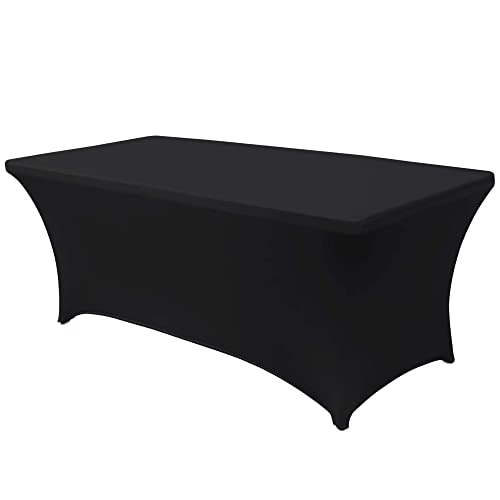 Time to Sparkle Mantel de Elastano elástico de 8 pies para mesas Plegables estándar Protector de Mantel Ajustable Rectangular Universal para Bodas, Banquetes y Fiestas (Negro)