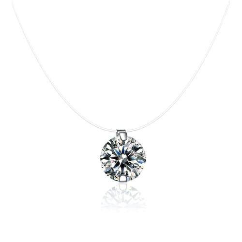 pendentif en zircone blanche (8 mm) collier pour femme chaîne en argent sterling 925 cadeau de bijoux pour fille longueur de chaîne 16"+2" Cover