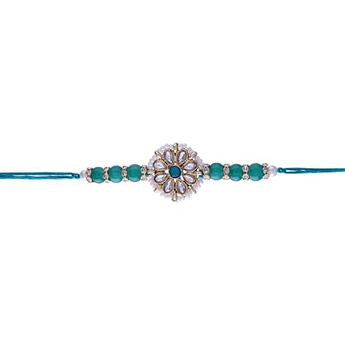 Image of I Jewels Mens Kundan & Pearl Combo Rakhi With Roli Chawal & Rakshabandhan Card For Brother /Bro /Bhai Set Of 3 Rakhi