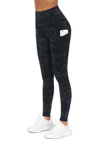 Image of THE GYM PEOPLE Thick High Waist Yoga Pants with Pockets, Tummy Control Workout Running Yoga Leggings for Women