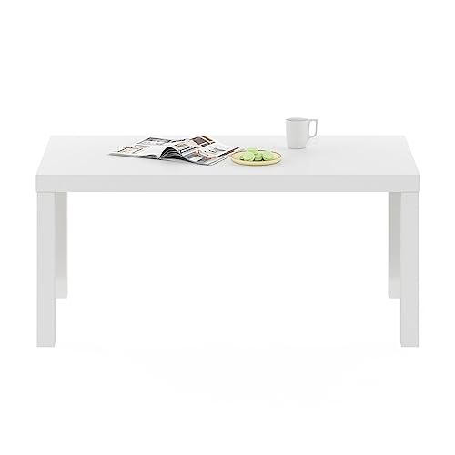 Image of Furinno CLASSIC Coffee Table, Modern Rectangle Printer Stand, White | 1.8 inch Triple Thick Tabletop, Toolless Assembly, Side Table, for Living Room, Home Office