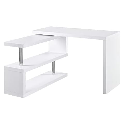 HOMCOM Mesa de Ordenador Giratoria en Forma Recta con Estantes Cover