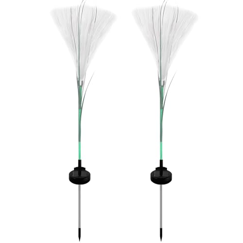 Lot de 2 lampes solaires de jardin, herbe de la pampa, décoration extérieure, piquets solaires étanches IP65 pour cour, pelouse et allée