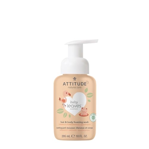 Image of ATTITUDE 2-in-1 Hair and Body Foaming Baby Wash, EWG Verified Shampoo Soap, Dermatologically Tested, Made with Naturally Derived Ingredients, Vegan, Orange and Pomegranate, 10 Fl Oz