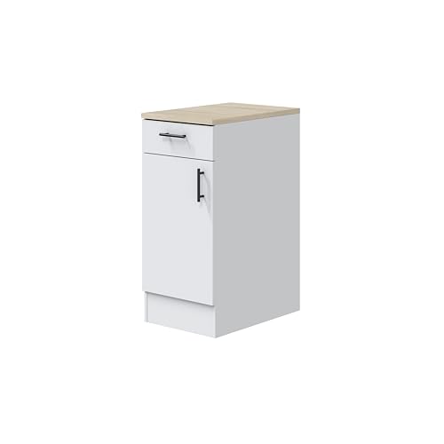 Mobelcenter, Mueble Bajo De Cocina De 40 Cm, Módulo 1 Puerta Reversible 1 Cajón, Acabado Color Blanco Brillo Y Roble Canadian, Medidas: Ancho: 40 Cm X Fondo: 60 Cm X Alto: 90 Cm 1535