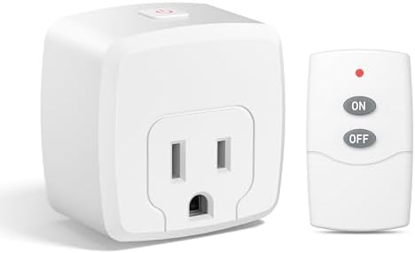 HBN Remote Control Outlet with 100FT RF Signal, Wireless On Off Switch Plug for Household Appliances, Battery Included, 15A/1875W(1 Outlet + 1Remote)